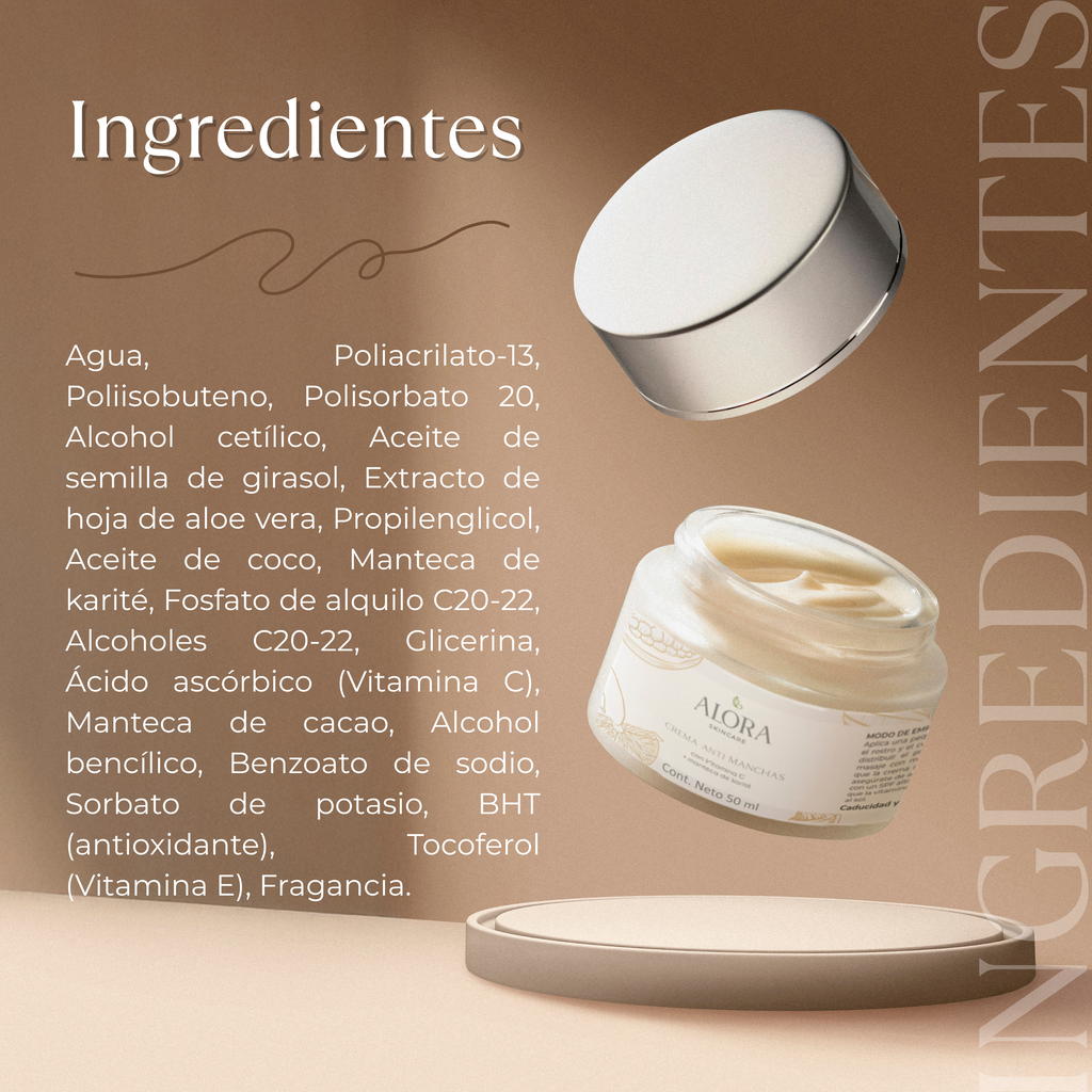 Crema Facial con Vitamina C y Aloe Vera Alora – Hidratante Antiedad para Rostro – Con Manteca de Karité, Aceite de Coco y Girasol – Ilumina, Suaviza y Protege la Piel – Ingredientes Naturales – Hecho en México - Para Todo Tipo de Piel