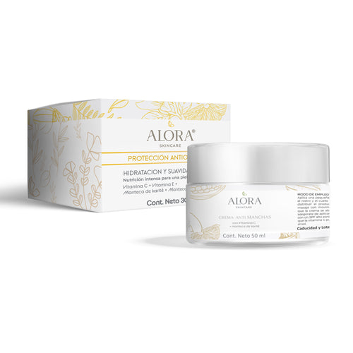 Crema Facial con Vitamina C y Aloe Vera Alora – Hidratante Antiedad para Rostro – Con Manteca de Karité, Aceite de Coco y Girasol – Ilumina, Suaviza y Protege la Piel – Ingredientes Naturales – Hecho en México - Para Todo Tipo de Piel