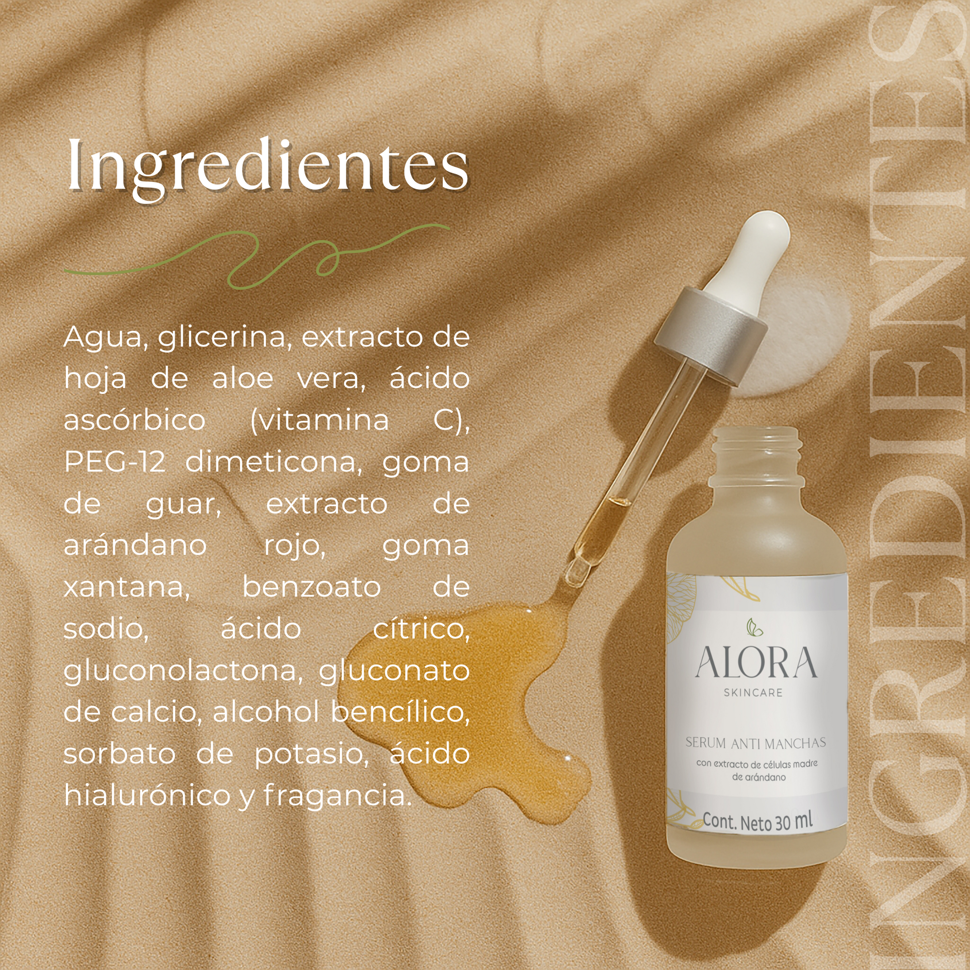Alora Skincare Sérum Facial Vitamina C con Ácido Hialurónico y Células Madre de Arándano – Anti Manchas, Hidratante e Iluminador – Natural, Hecho en México – Para Todo Tipo de Piel – 30 ml