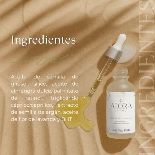 Alora Skincare Sérum Facial con Retinol, Argán y Lavanda – Antiarrugas, Nutritivo y Reafirmante – Suero Nocturno Natural – Hecho en México – Para Todo Tipo de Piel – 30 ml