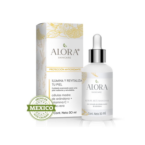 Alora Skincare Sérum Facial Vitamina C con Ácido Hialurónico y Células Madre de Arándano – Anti Manchas, Hidratante e Iluminador – Natural, Hecho en México – Para Todo Tipo de Piel – 30 ml