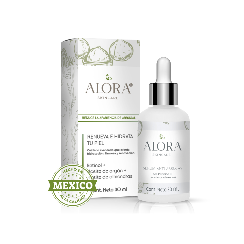 Alora Skincare Sérum Facial con Retinol, Argán y Lavanda – Antiarrugas, Nutritivo y Reafirmante – Suero Nocturno Natural – Hecho en México – Para Todo Tipo de Piel – 30 ml